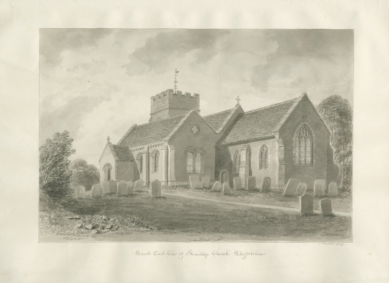 Armitage Church: sepiateckning, 1823 av John Buckler
