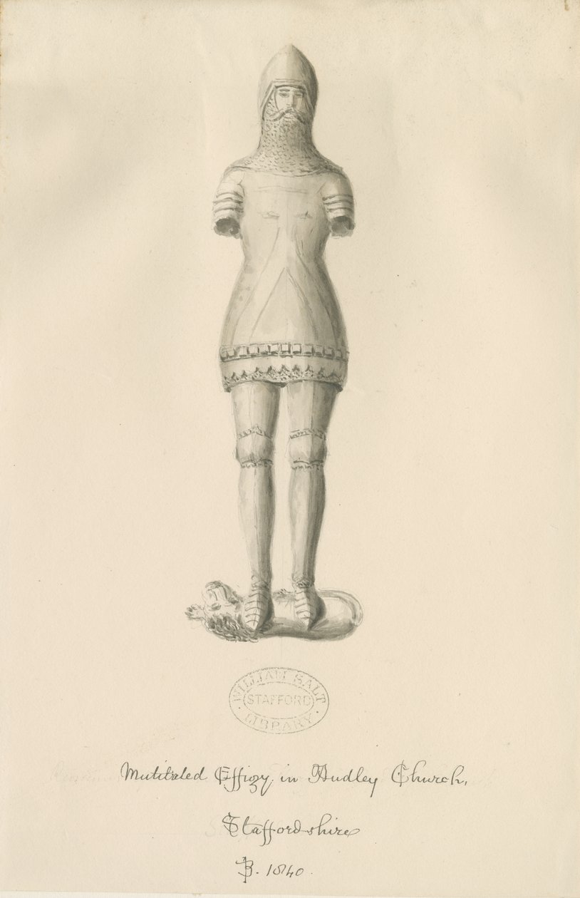 Audley Monuments - "Audley Knight": sepiateckning, 1840 av John Buckler