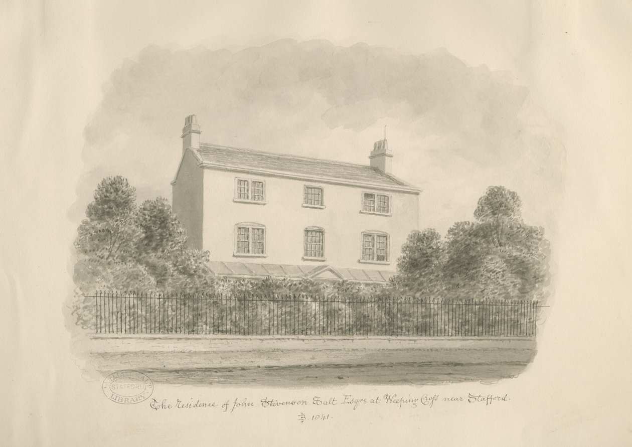 Baswich Village - John Stevenson Salts hus, Esq. : sepiateckning av John Buckler