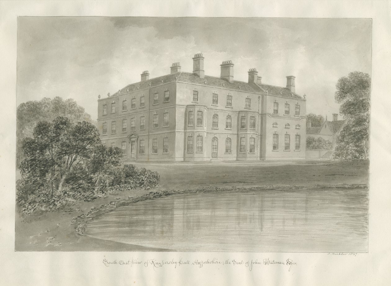 Biddulph - Knypersley Hall [ny]: sepiateckning av John Buckler