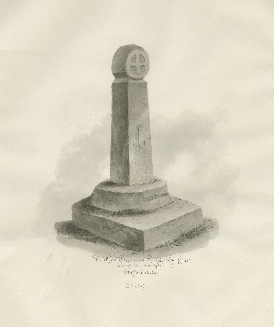 Biddulph - "Röda Korset": sepiateckning, 1847 av John Buckler