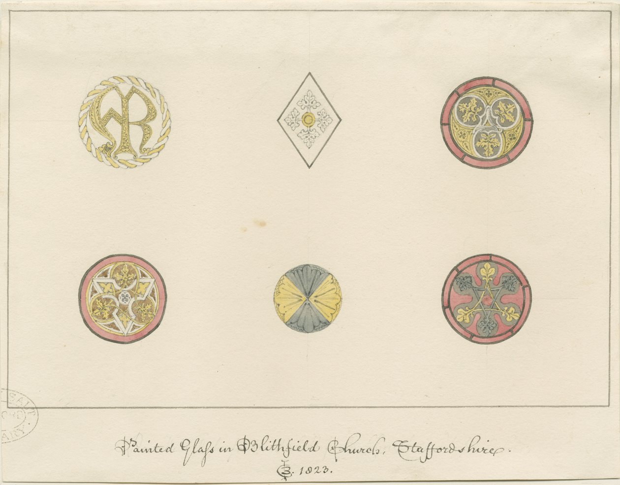 Blithfield Church - målat glas: blyertsteckningar, 1823 av John Buckler