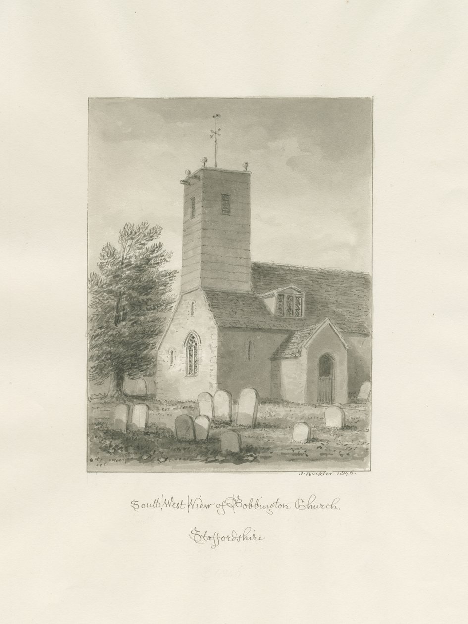 Bobbington Church: sepiateckning av John Buckler