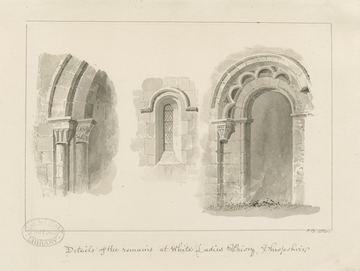 Brewood - Whiteladies Priory (Ruin): sepiateckning av John Buckler