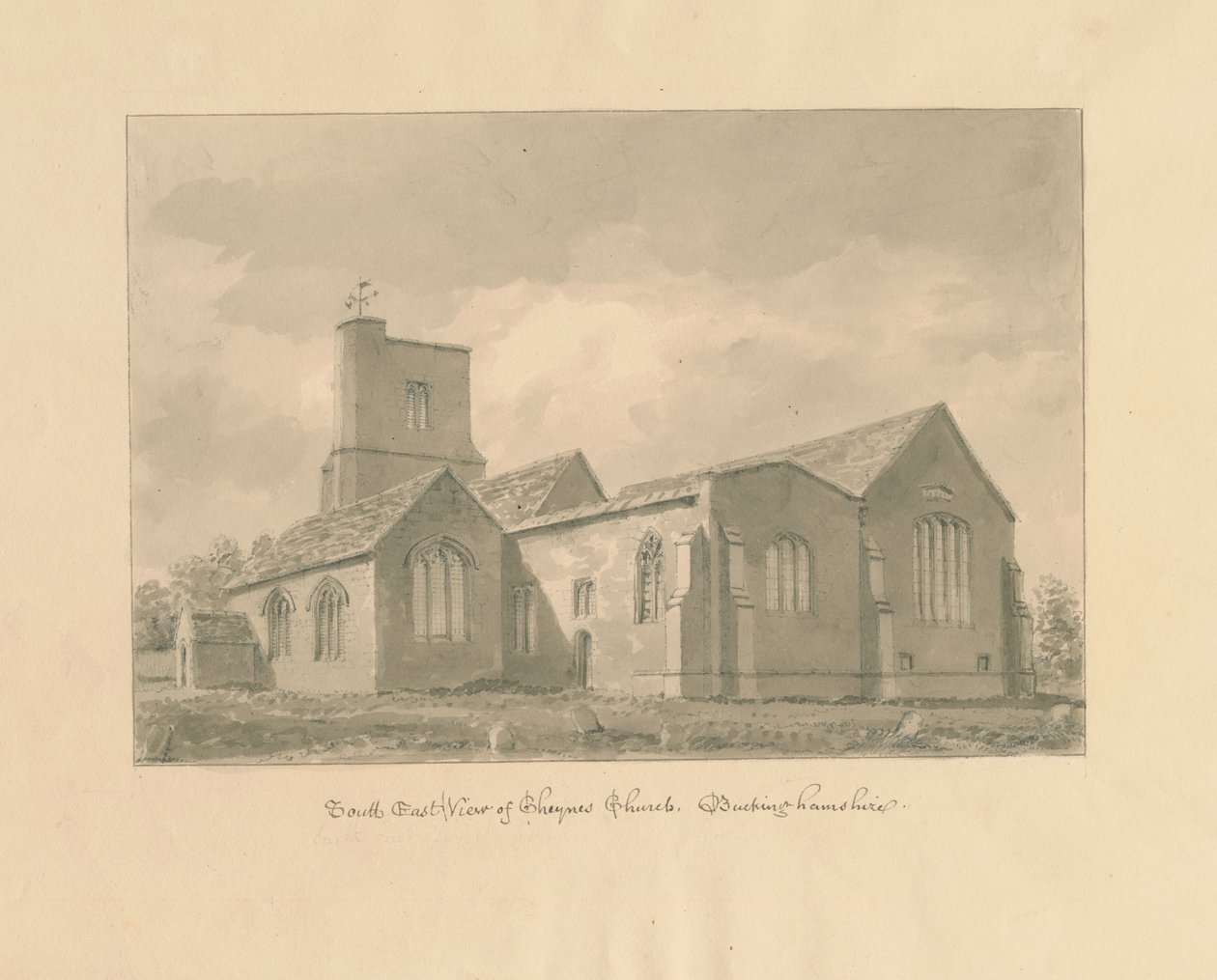 Buckinghamshire - Chenies Church: sepiateckning, 1824 av John Buckler