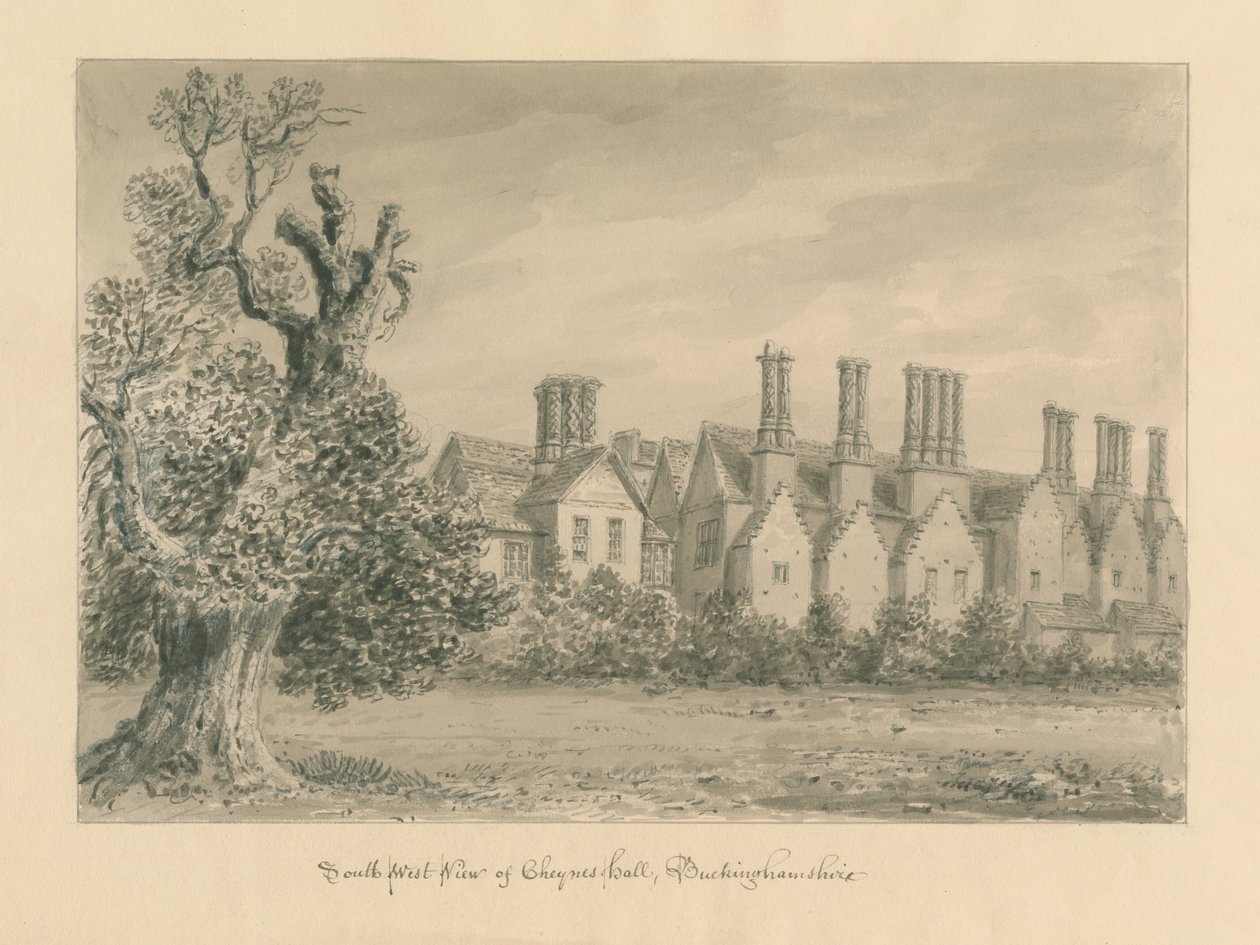 Buckinghamshire - Chenies Hall: sepiateckning, 1824 av John Buckler