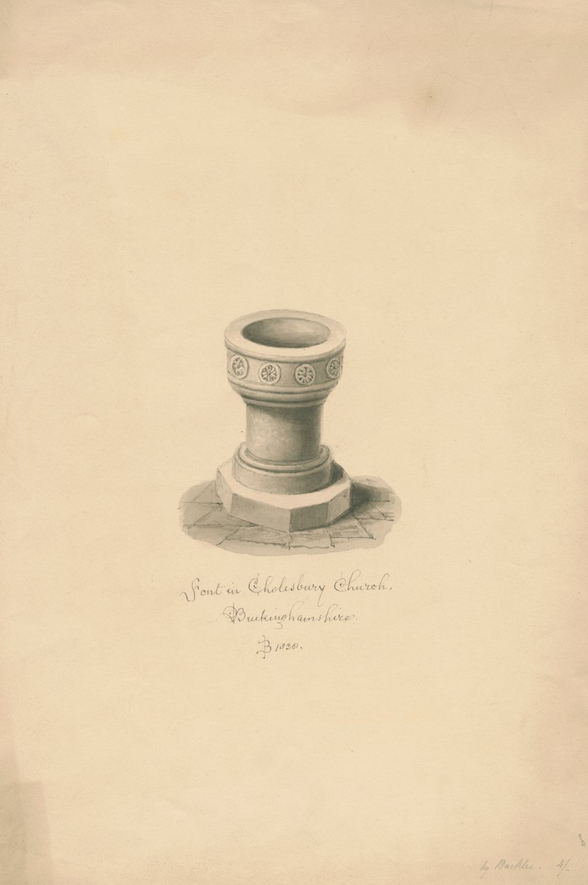 Buckinghamshire - Cholesbury Church: sepiateckning av John Buckler