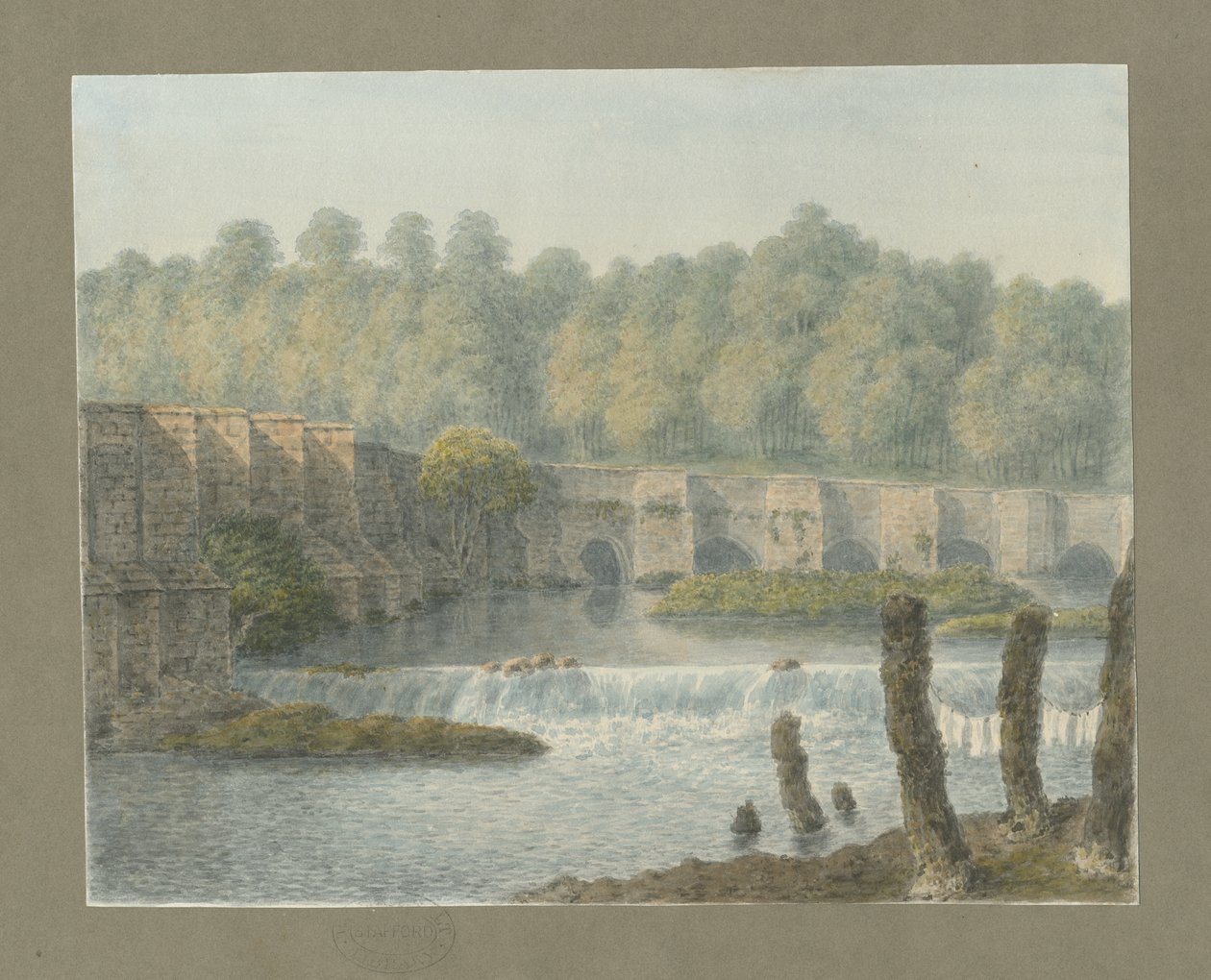 Burton-upon-Trent Bridge and Town: akvarellmålning och [?1700-talet] av John Buckler