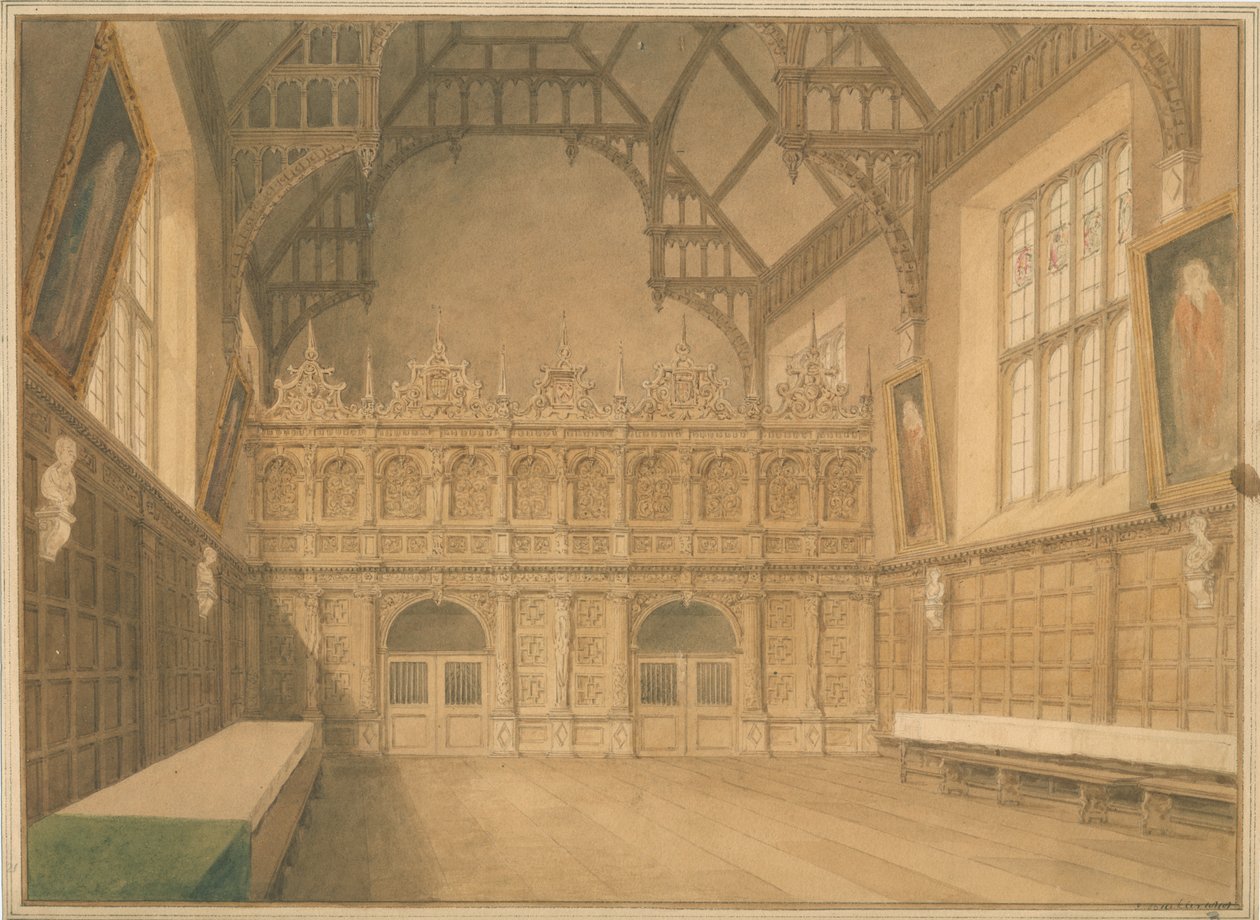 Cambridgeshire - Trinity College Hall - Invändig utsikt av John Buckler