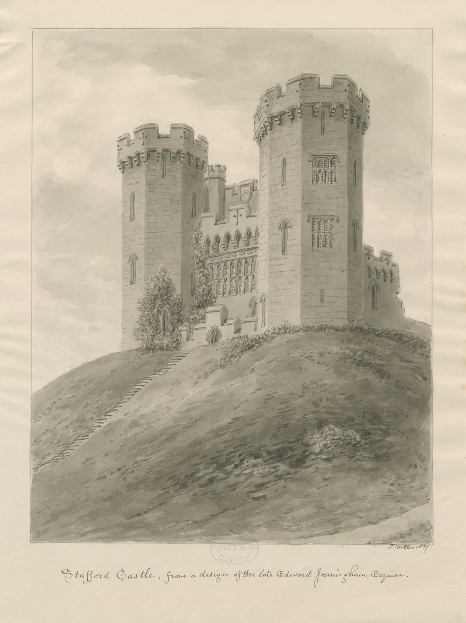 Castle Church - Stafford Castle: sepiateckning av John Buckler