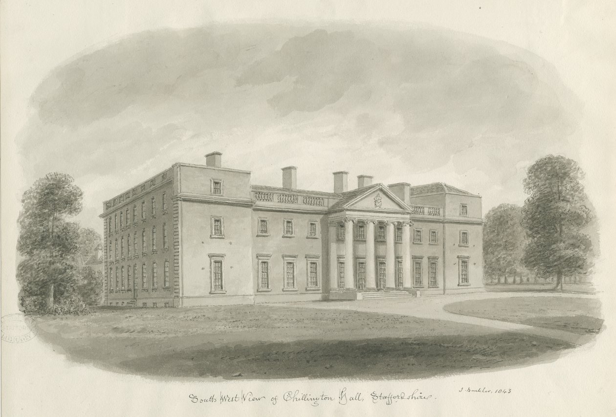 Chillington Hall: sepiateckning av John Buckler