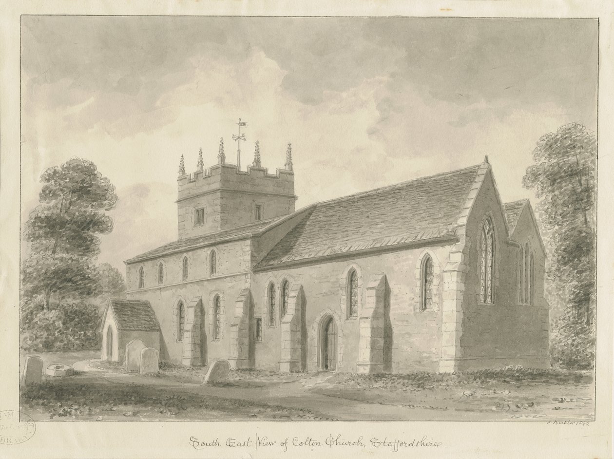Colton Church: sepiateckning, 1842 av John Buckler