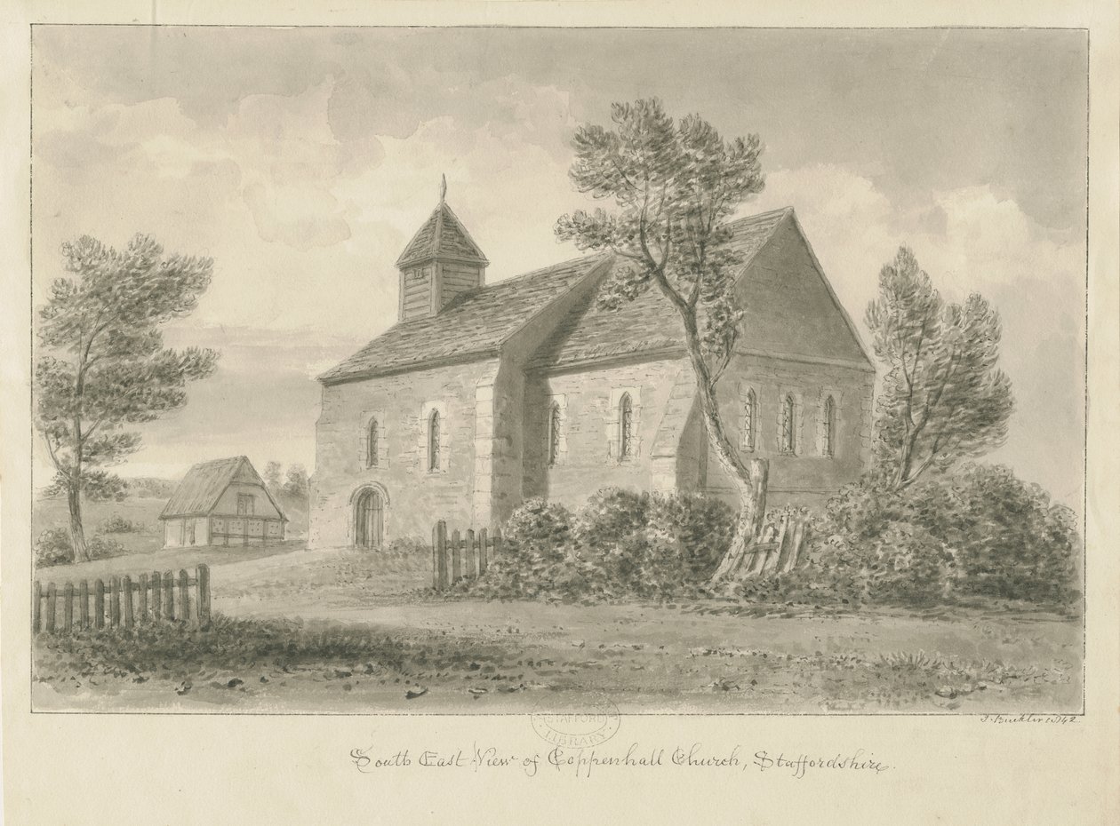 Coppenhall Church: sepiateckning av John Buckler
