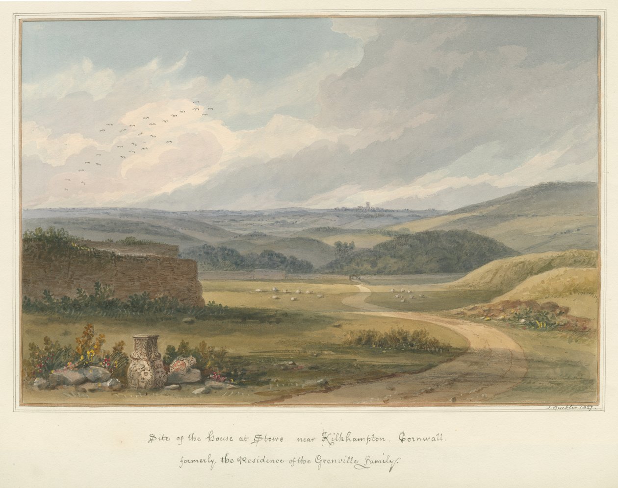 Cornwall - Kilkhampton - Plats för huset i Stowe, 1827 av John Buckler