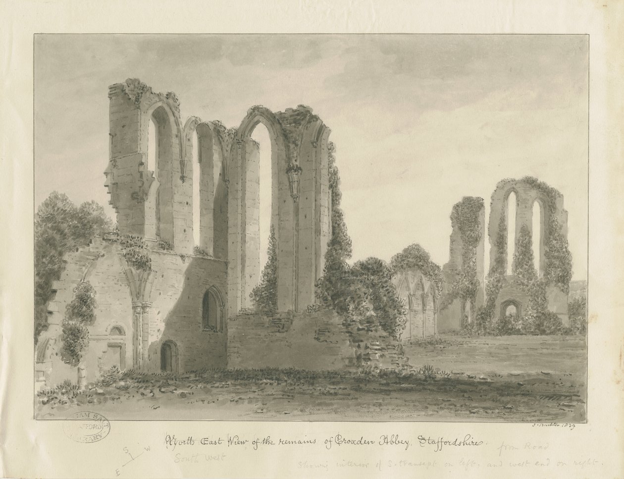 Croxden Abbey: sepiateckning av John Buckler