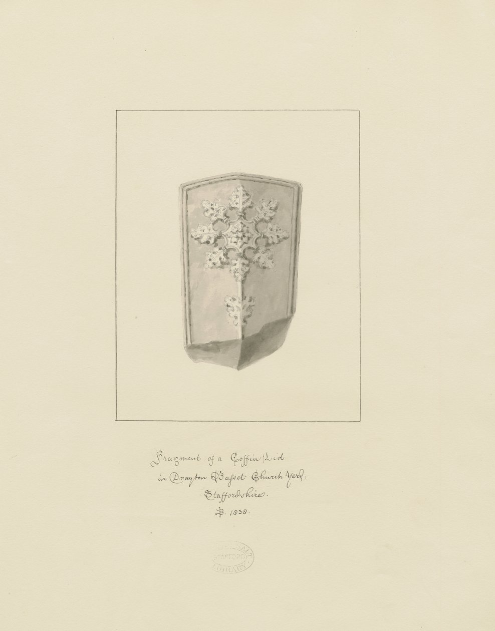 Drayton Bassett Church - Kistanlock: sepiateckning, 1838 av John Buckler