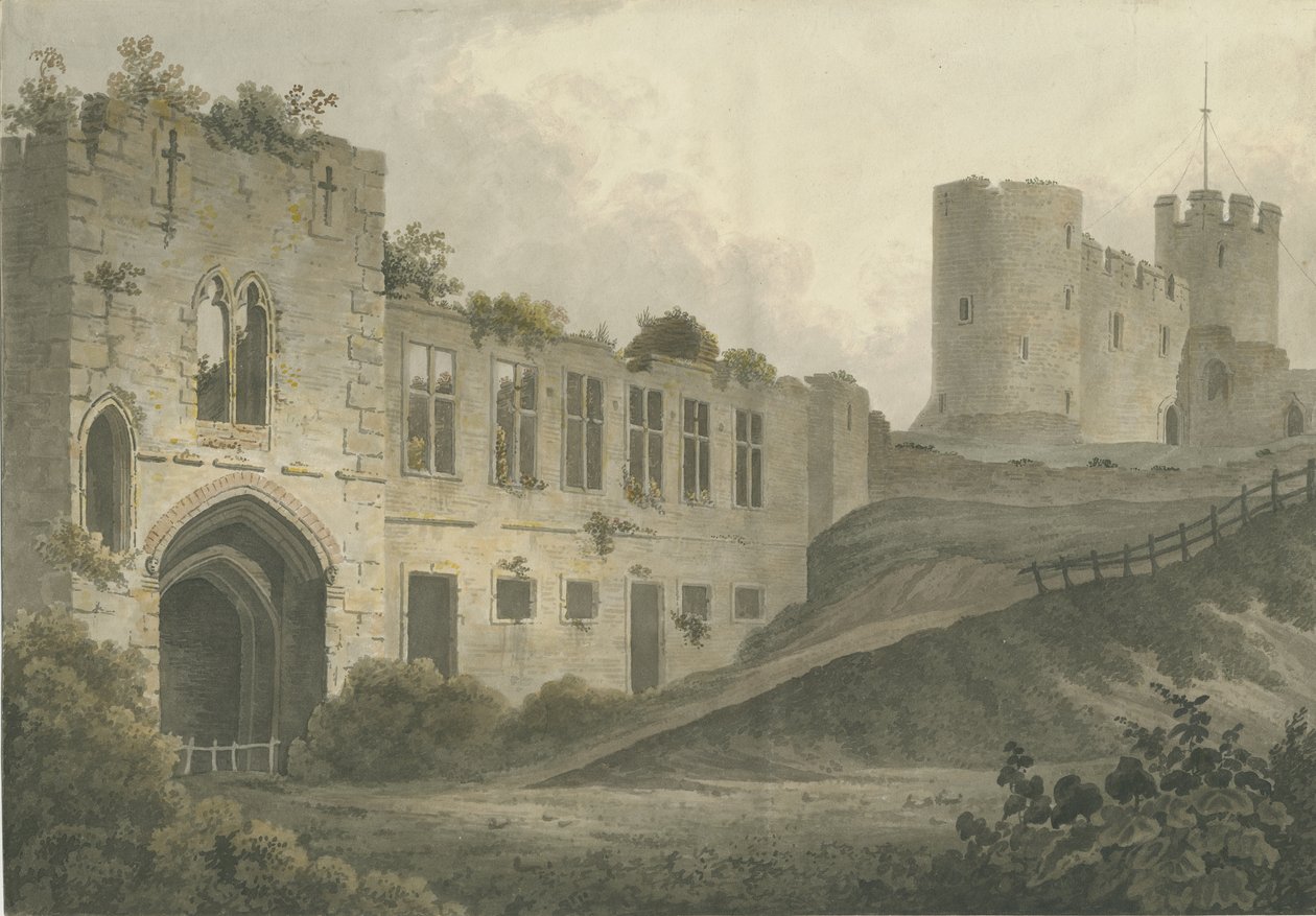 Dudley Castle - The Keep: akvarellmålning och [c 1820] av John Buckler