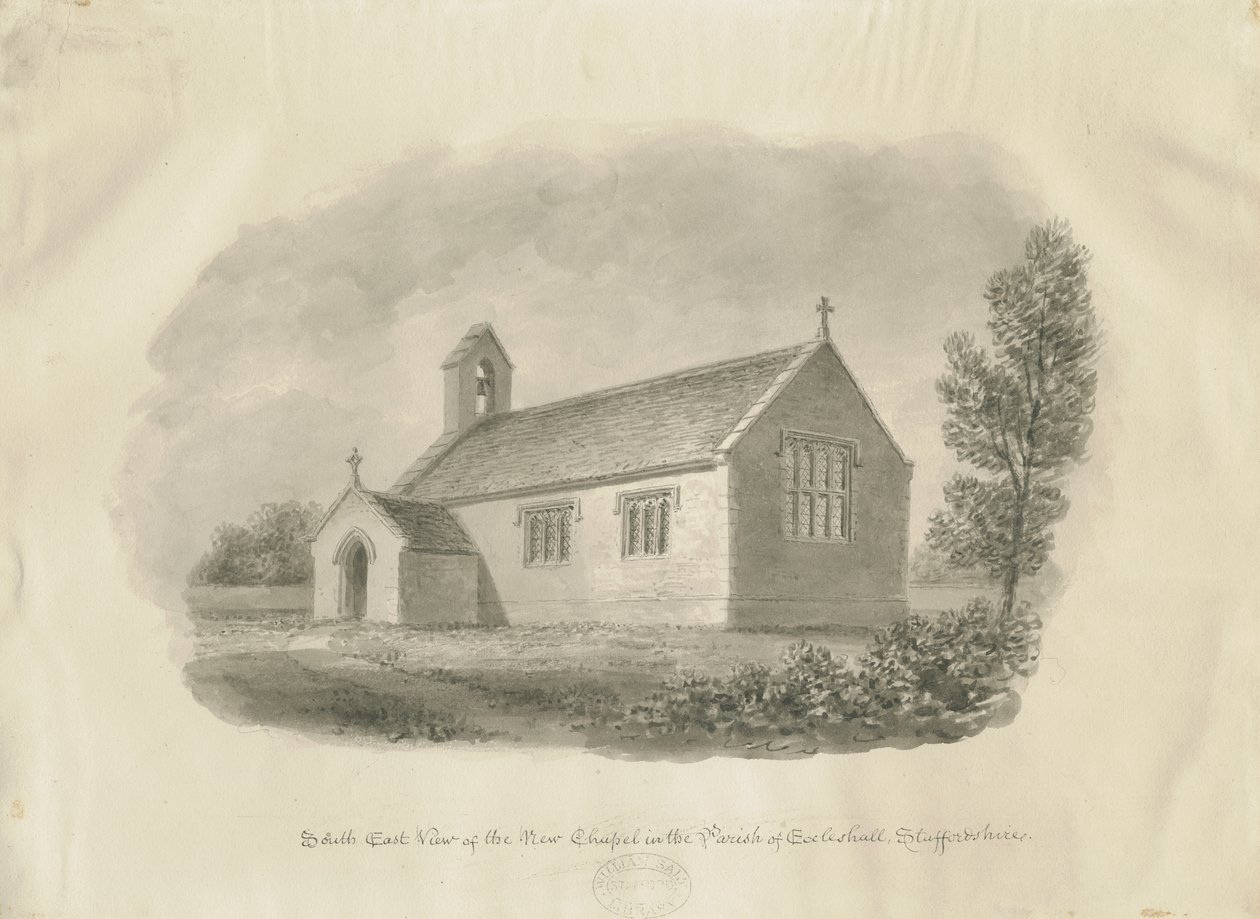 Eccleshall - Cotes Heath Chapel: sepiateckning, nd [c 1843] (ritning) av John Buckler