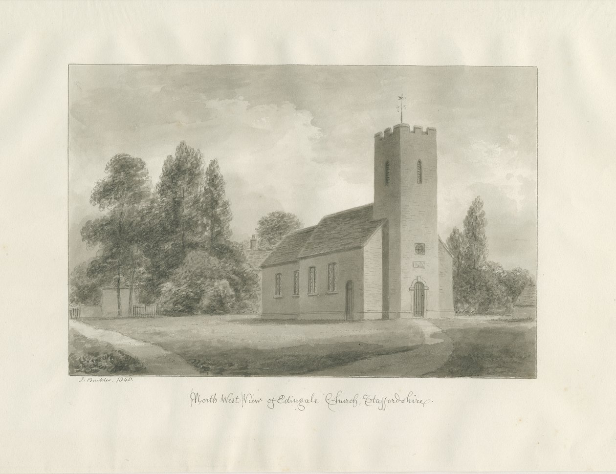 Edingale kyrka: sepiateckning av John Buckler