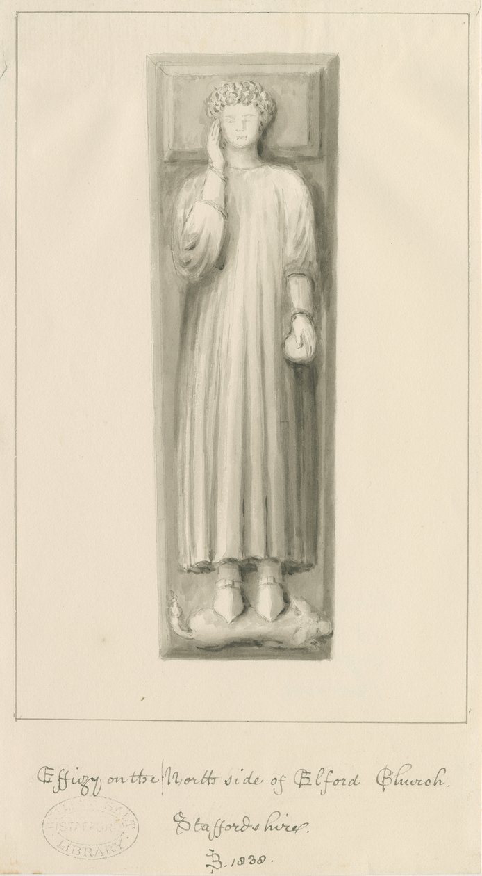 Elford Church - "The Stanley Monument": sepiatvätt av John Buckler