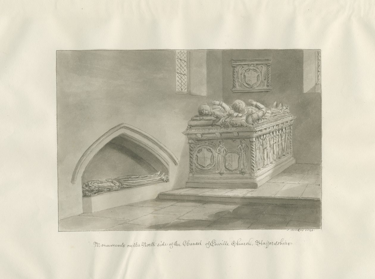 Enville Church - Monument: sepiateckning av John Buckler