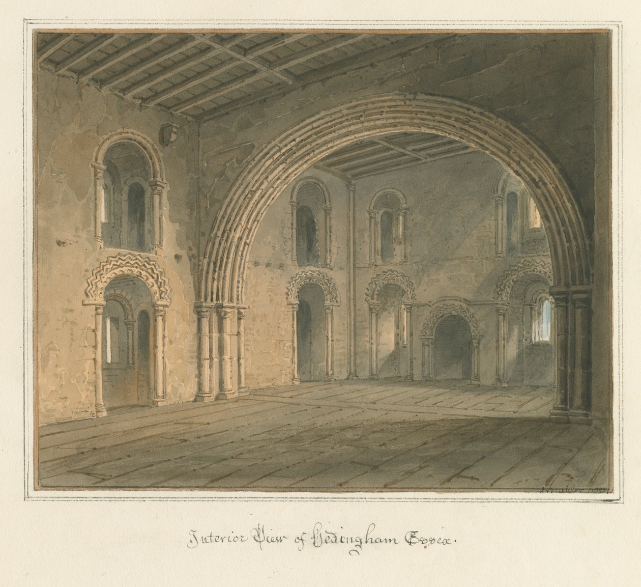 Essex - Hedingham [Castle] - Interiör, 1827 av John Buckler
