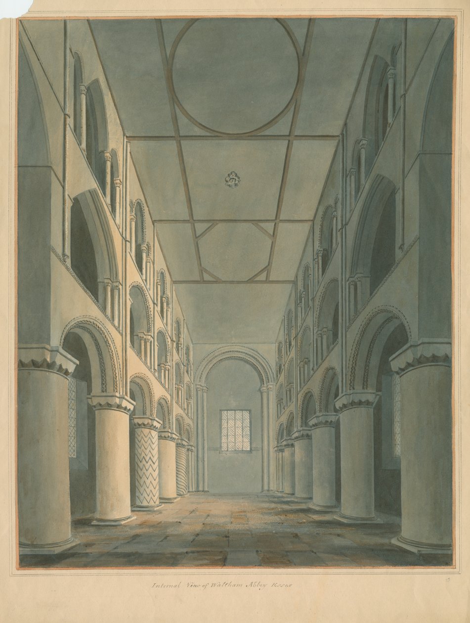 Essex - Waltham Abbey - Interiör, 1802 av John Buckler