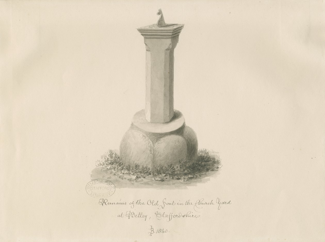 Typsnitt i Betley Church: sepiateckning av John Buckler