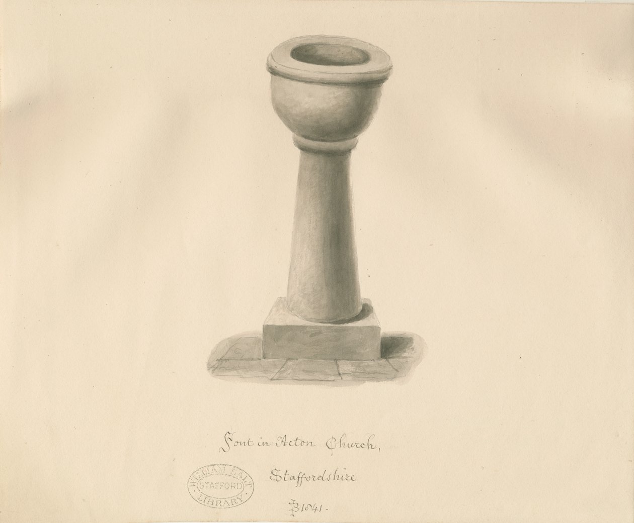 Typsnitt i Acton Trussell Church: sepiateckning, 1841 av John Buckler