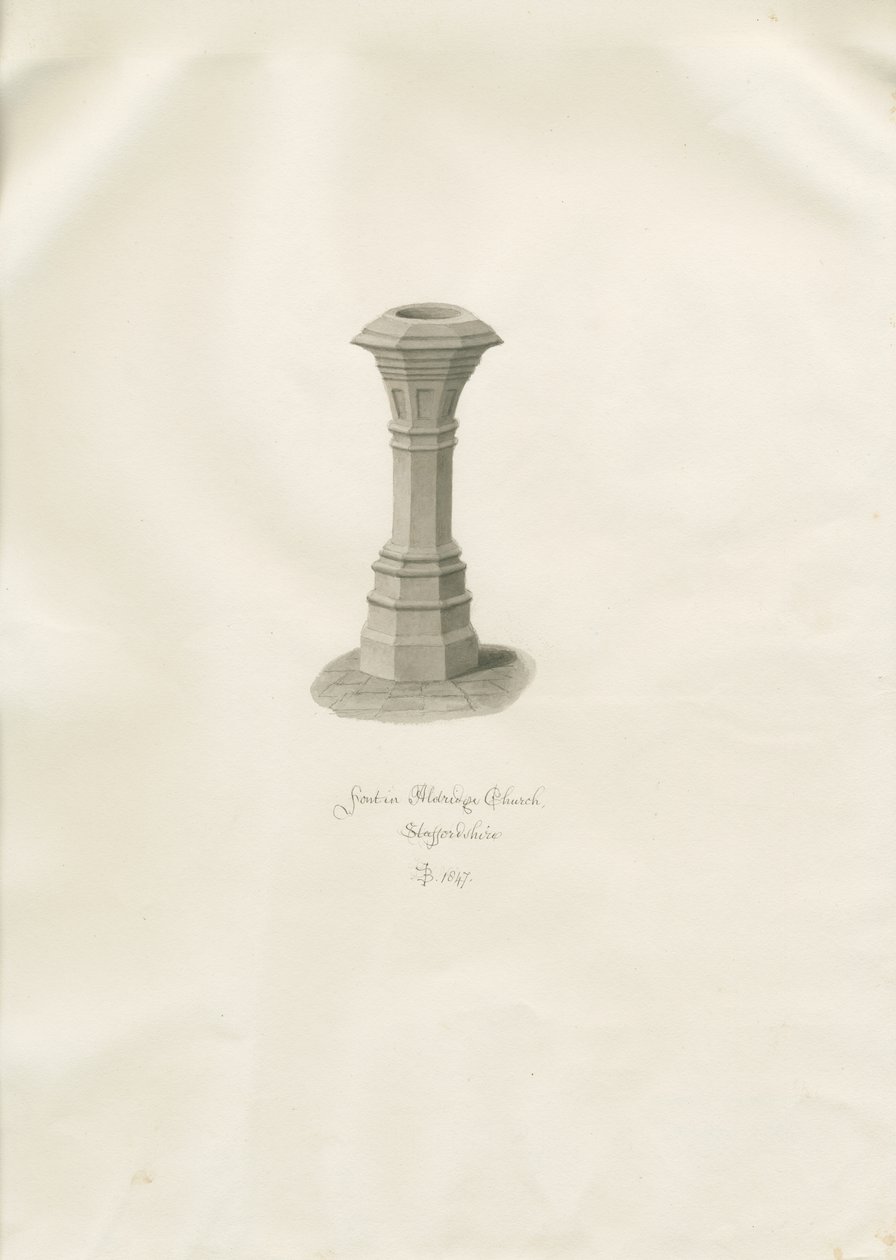 Typsnitt i Aldridge Church: sepiateckning av John Buckler
