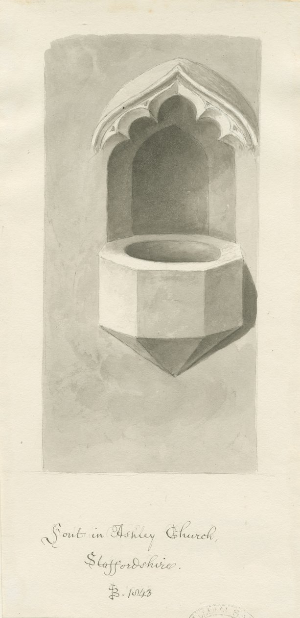 Typsnitt i Ashley Church: sepiateckning, 1843 av John Buckler