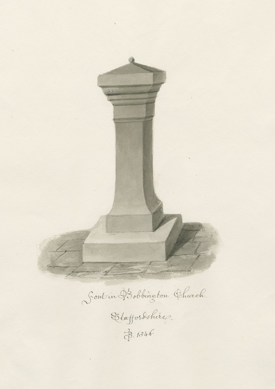 Typsnitt i Bobbington Church: sepiateckning av John Buckler