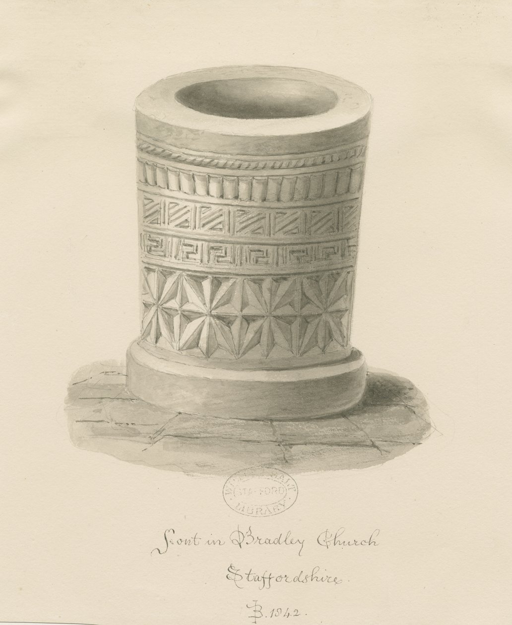 Typsnitt i Bradley Church: sepiateckning, 1842 av John Buckler