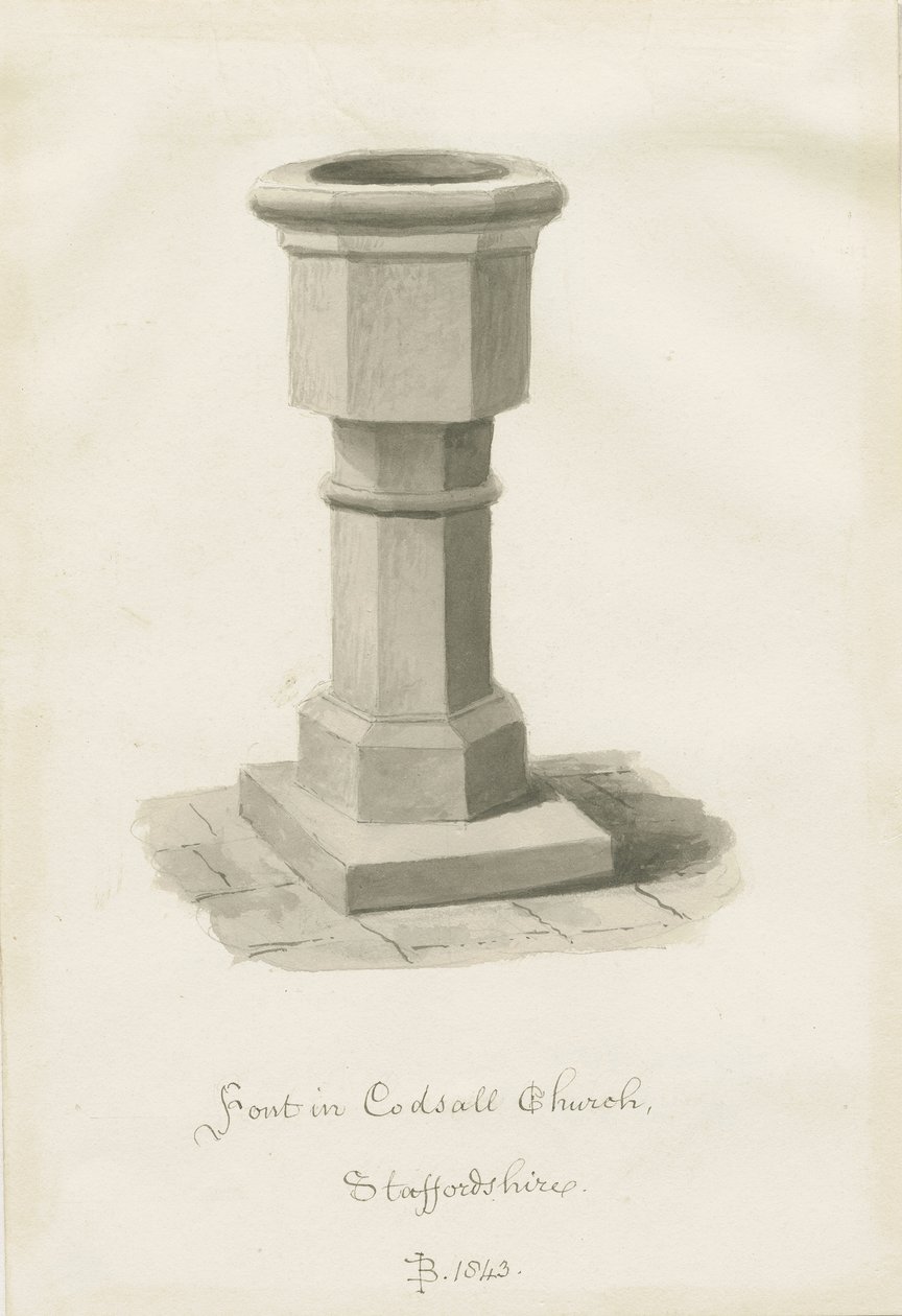 Typsnitt i Codsall Church: sepiateckning av John Buckler