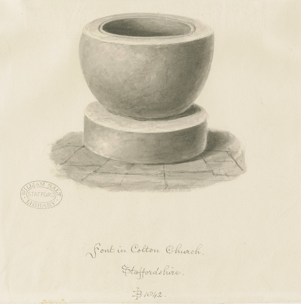 Typsnitt i Colton Church: sepiateckning, 1842 av John Buckler