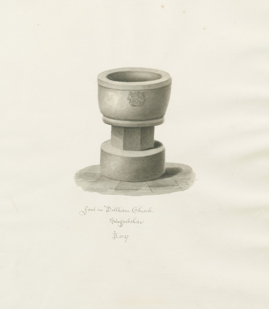 Typsnitt i Dilhorne Church: sepiateckning, 1847 av John Buckler