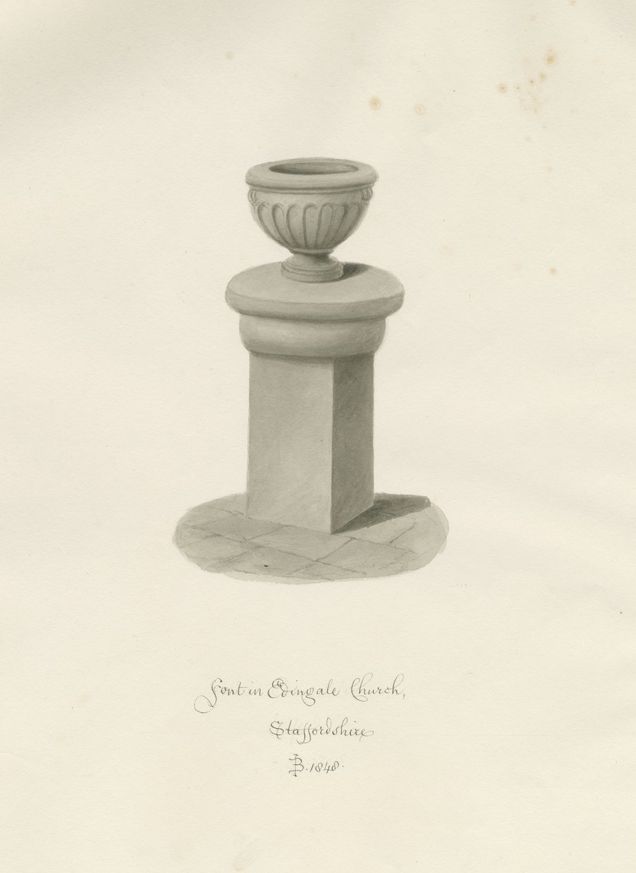 Typsnitt i Edingale Church: sepiateckning av John Buckler