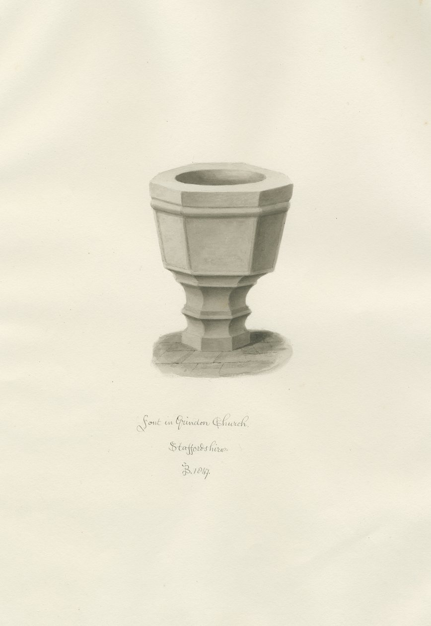 Typsnitt i Grindon Church: sepiateckning av John Buckler