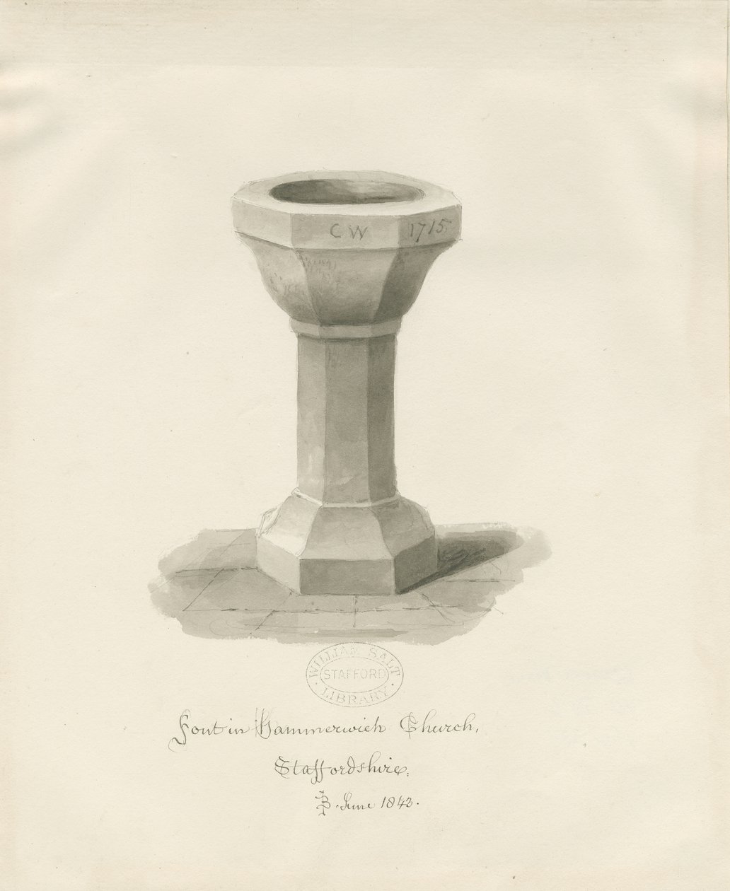 Typsnitt i Hammerwich Church: sepiateckning, juni 1843 (ritning) av John Buckler