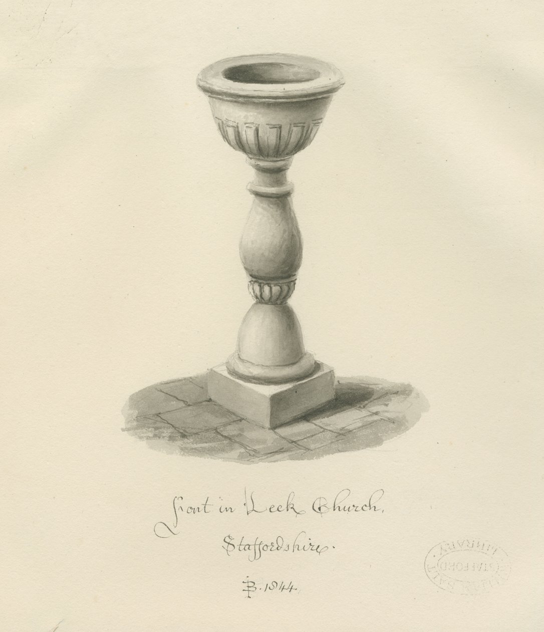 Typsnitt i Leek Church: sepiateckning, 1844 av John Buckler