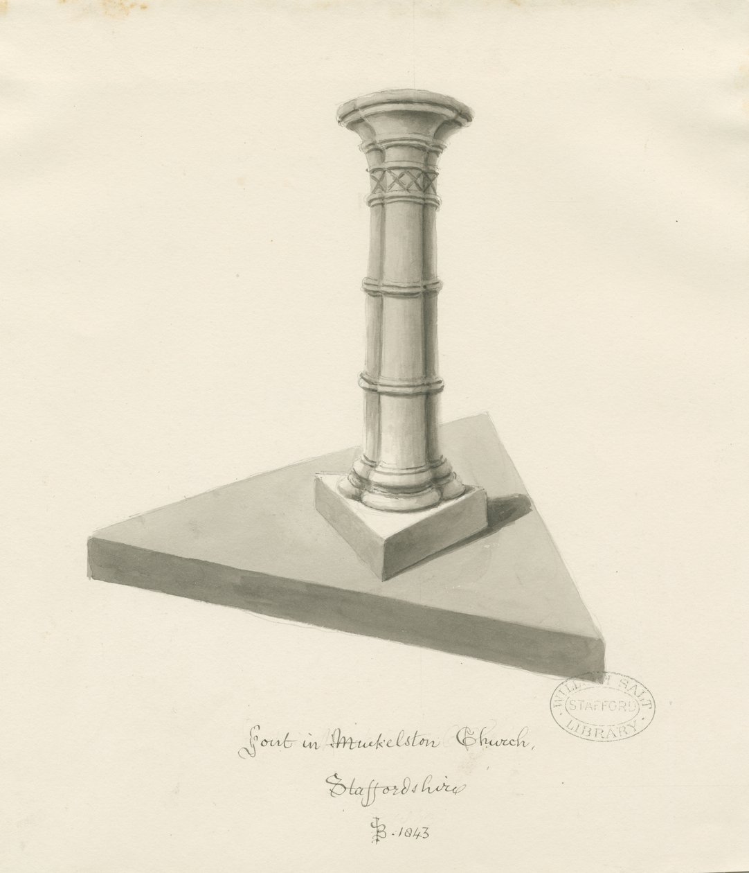 Typsnitt i Mucklestone Church: sepiatvättteckning, 1843 av John Buckler