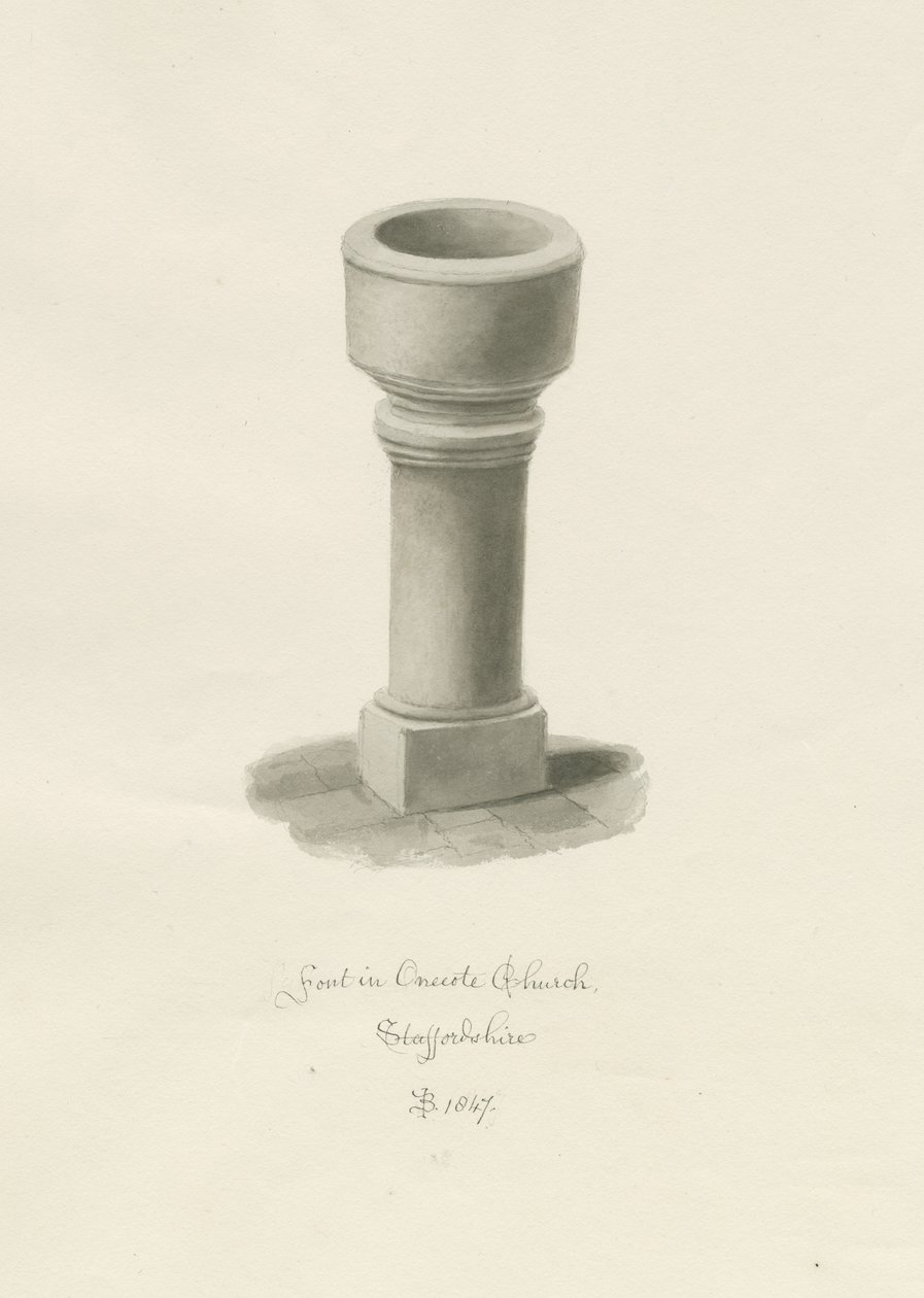 Typsnitt i Onecote Church: sepiateckning, 1847 av John Buckler
