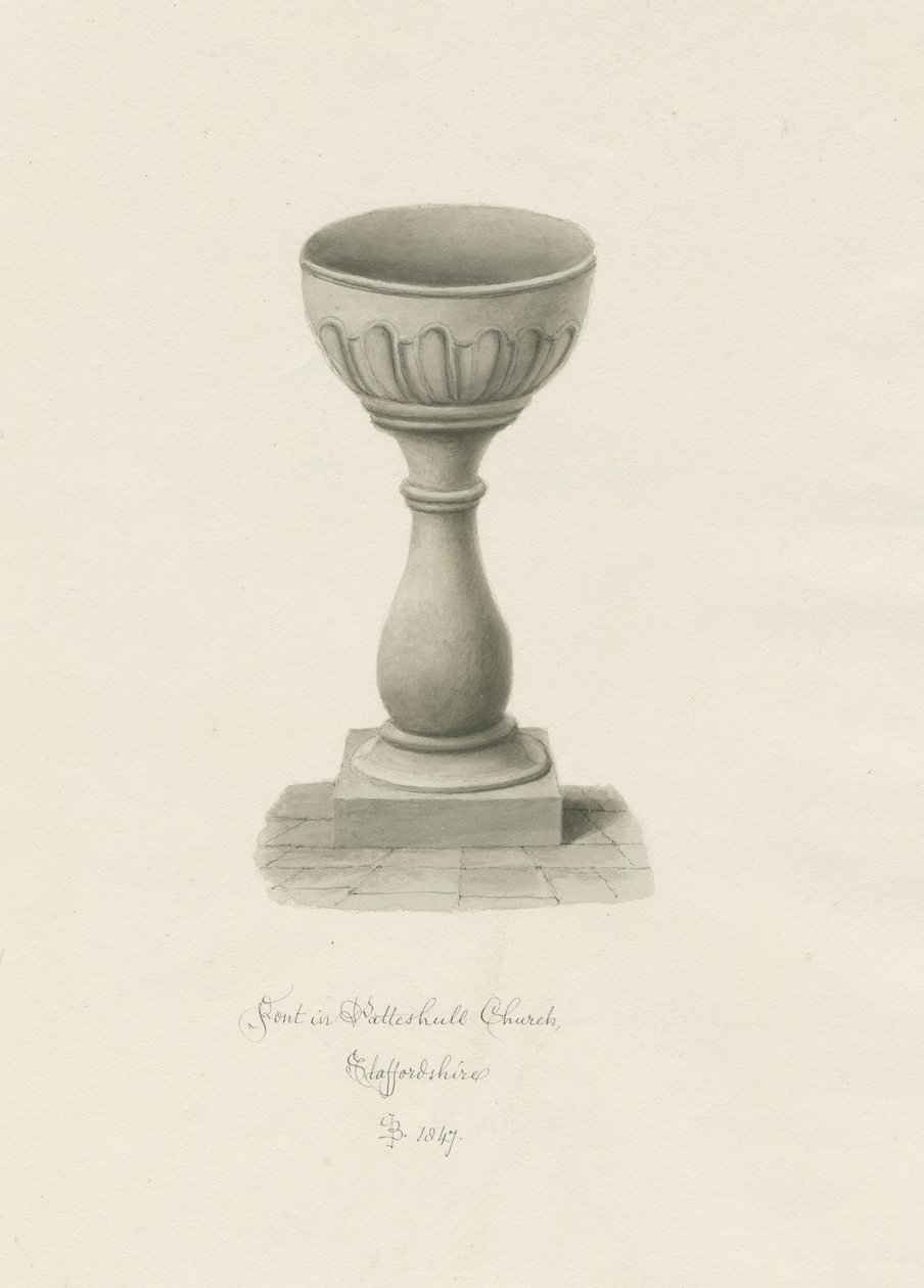 Typsnitt i Patshull Church: sepiateckning av John Buckler