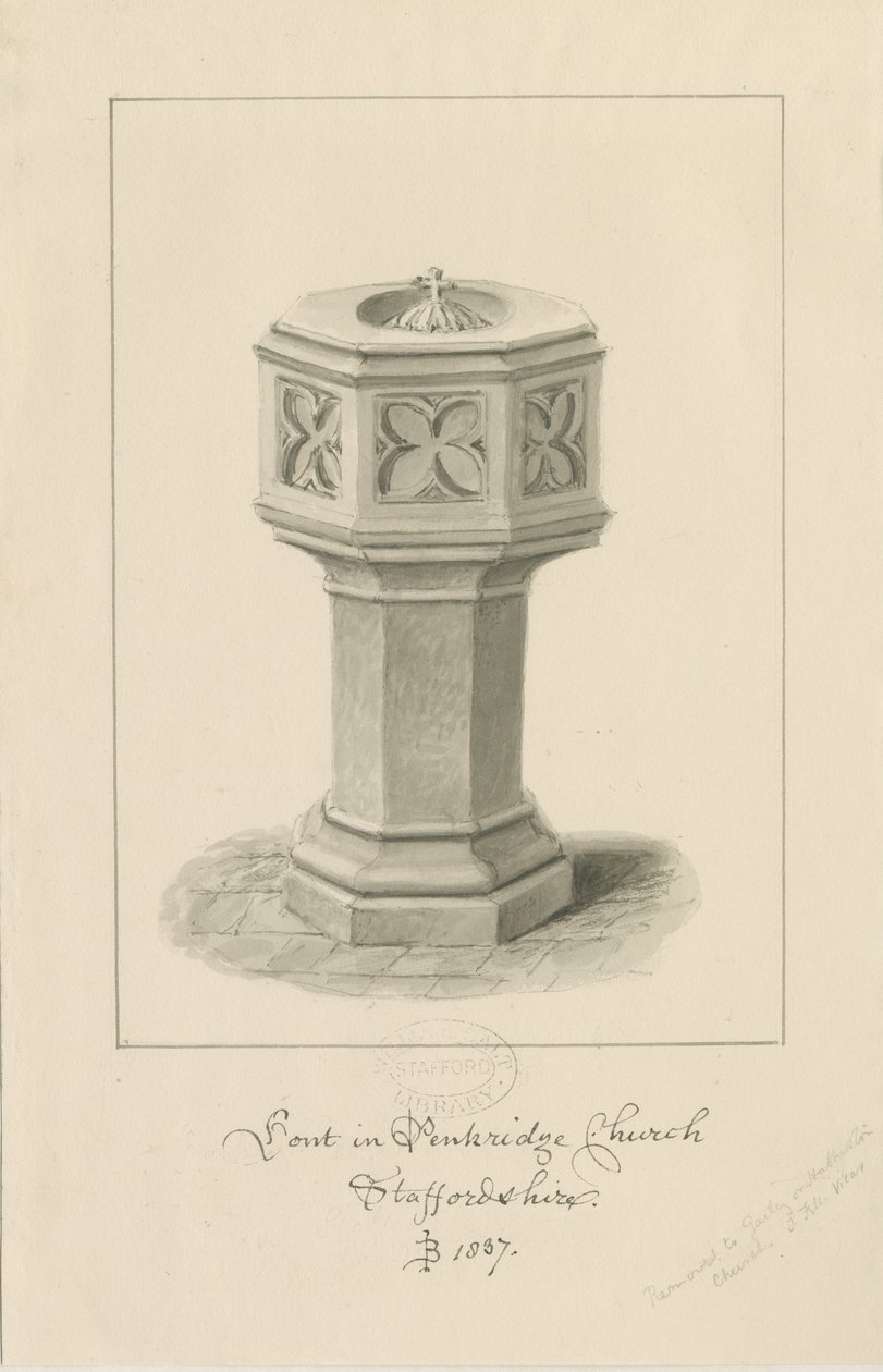 Typsnitt i Penkridge Church: sepiateckning av John Buckler