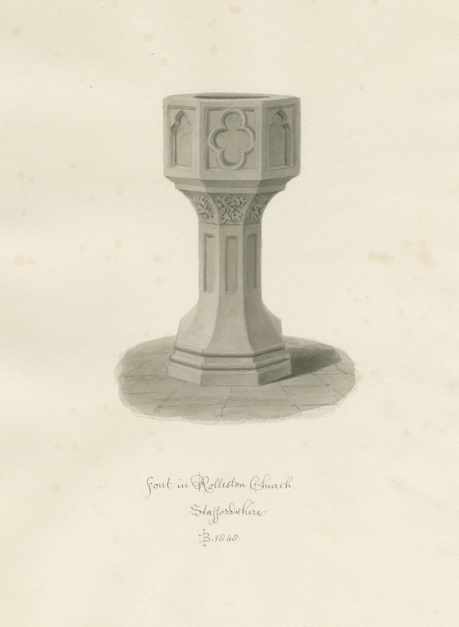 Typsnitt i Rolleston Church: sepiateckning, 1848 av John Buckler