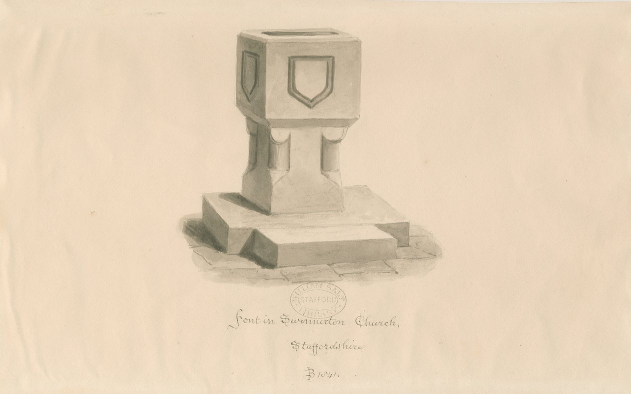 Typsnitt i Swynnerton Church: sepiateckning av John Buckler