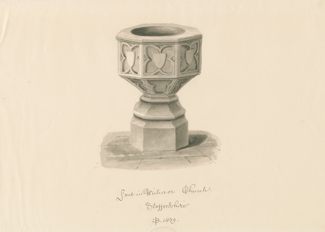 Typsnitt i Wichnor Church: sepiateckning av John Buckler