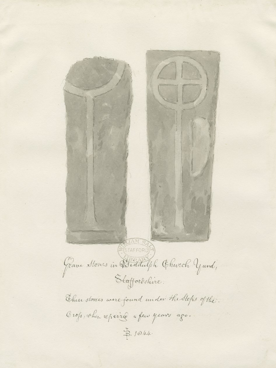 Gravstenar i Biddulph Churchyard: sepiateckning av John Buckler