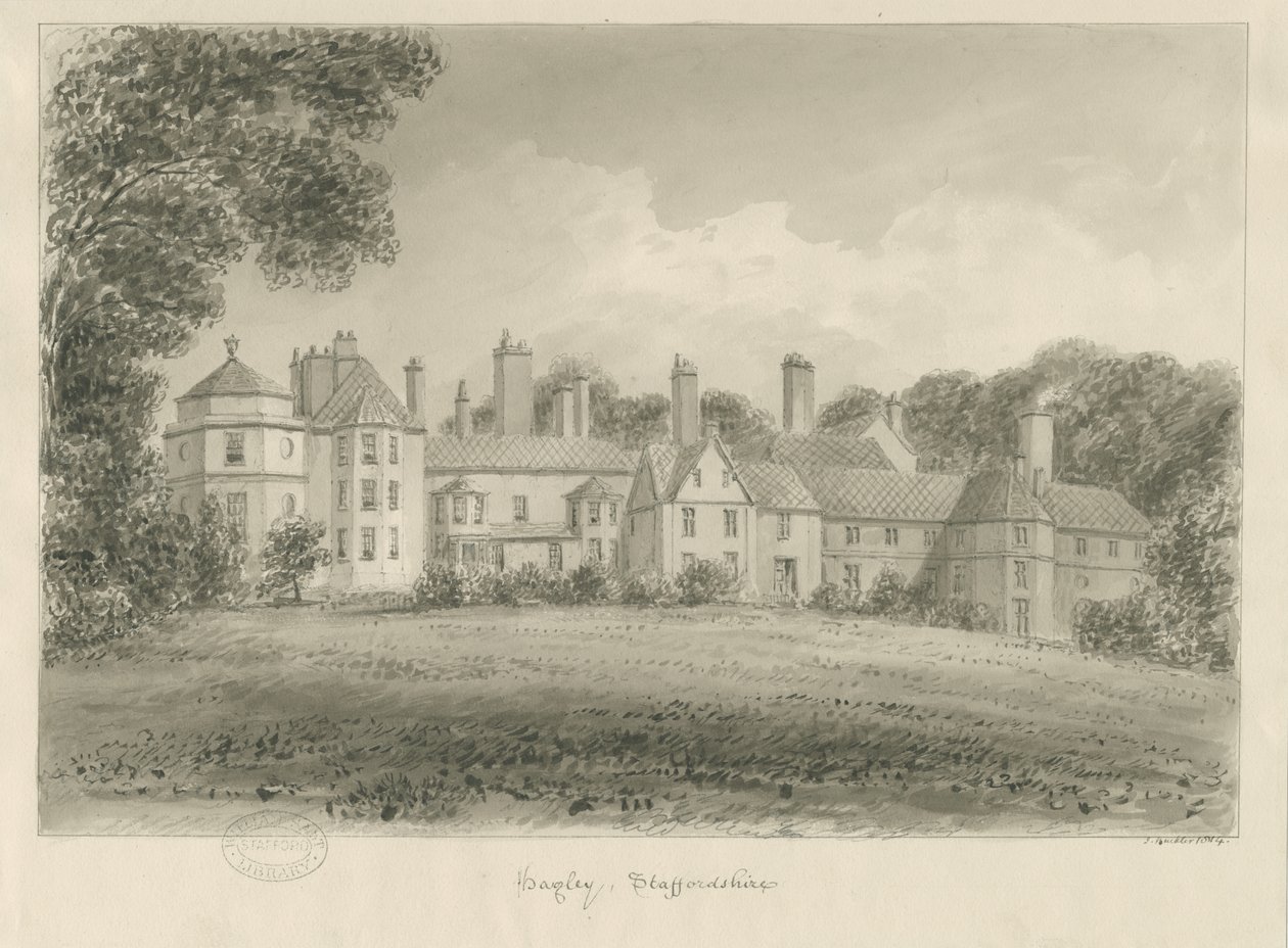 Hagley Hall: sepiateckning, 1814 av John Buckler
