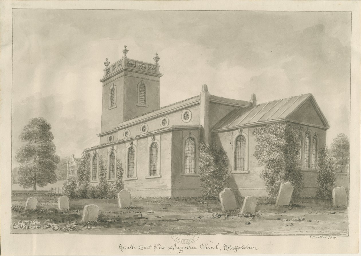 Ingestre kyrka: sepiateckning av John Buckler